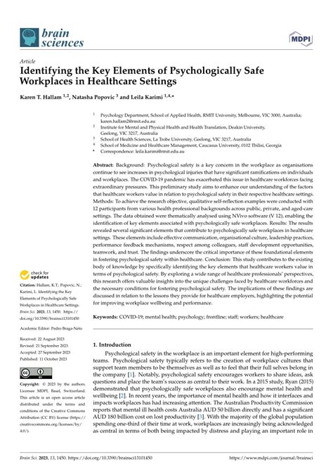 Pdf Identifying The Key Elements Of Psychologically Safe Workplaces