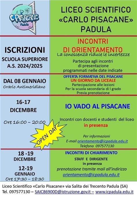 Al Via Gli Open Day Al Liceo Scientifico Carlo Pisacane Di Padula