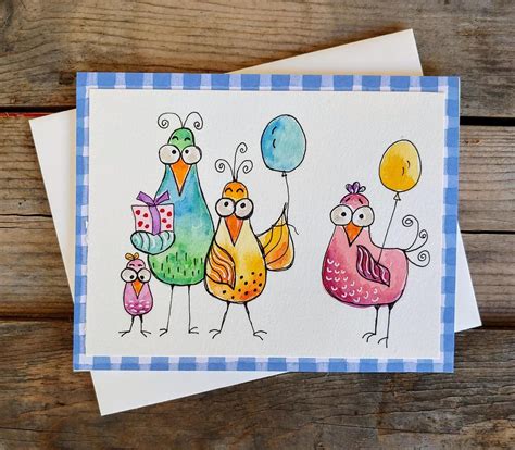 Silly Birthday Birds Happy Birthday Card Watercolor Original Artwork ...