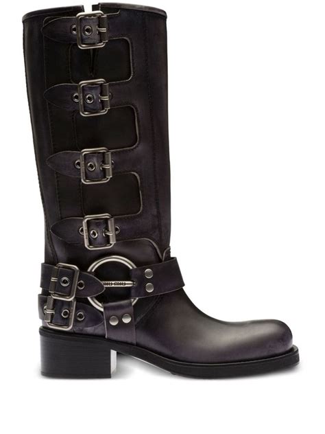 Miu Miu Buckle Detail Leather Boots Farfetch In Trending Boots