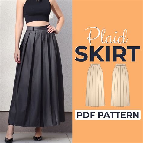 Pleated Skirt Sewing Pattern Plaid Skirt Pattern Maxi Skirt Xxs Xxxl