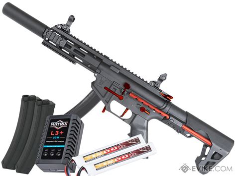 King Arms Pdw 9mm Sbr Airsoft Aeg Rifle Color Black And Red Silenced