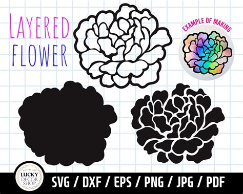 Layered Flower SVG, Flower Svg, Floral Svg, Flower Clipart, Cut Files, Cricut, Silhouette DXF ...