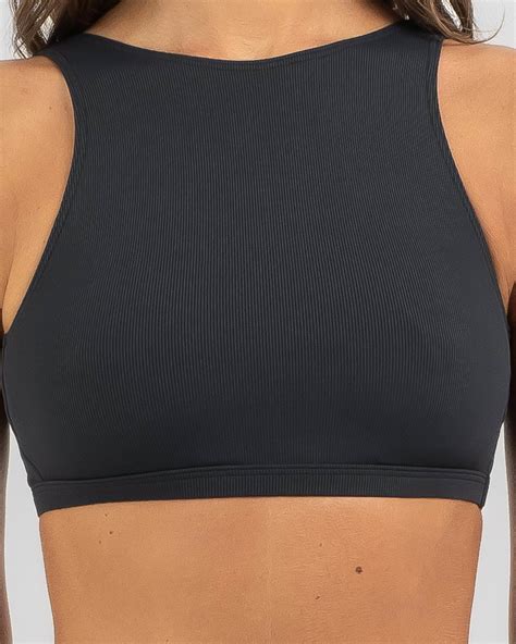 Shop Roxy Pro The Pop Up Crop Bikini Top In Anthracite Fast Shipping Easy Returns City