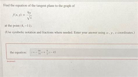 Solved Find The Equation Of The Tangent Plane To The Graph