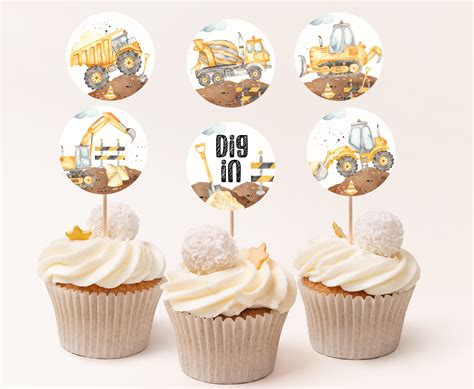 Toppers De Cupcake De Construcci N Decoraciones De Cumplea Os Etsy