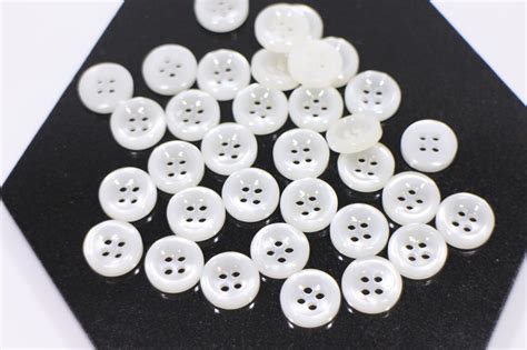 Small White Buttons Four Holes Buttons Shiny Buttons Raised Etsy