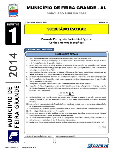 Prova De Secretário Escolar Com Gabarito Pdf - Prova - Secretario Escolar - Tipo 1 | PDF | Empoderamento