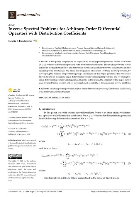 Pdf Inverse Spectral Problems For Arbitrary Order Differential