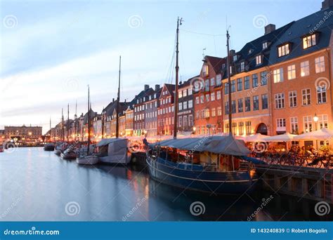 Nyhavn, Copenhagen at Night. Editorial Stock Image - Image of night ...