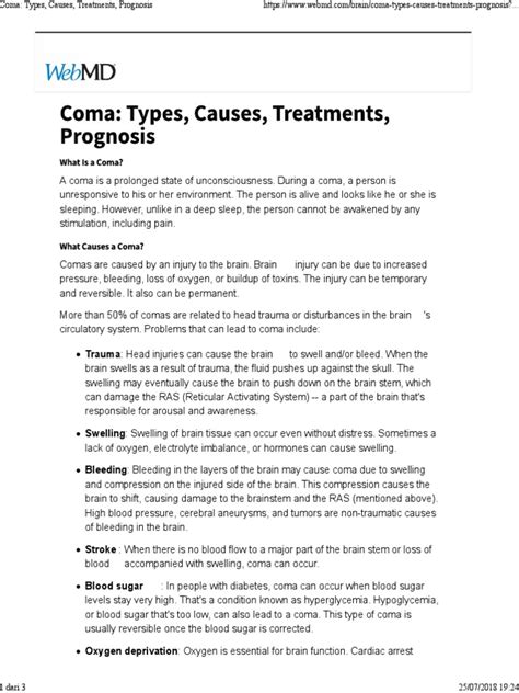 Coma Types Causes Treatments Prognosis Pdf Coma Hypoxia Medical