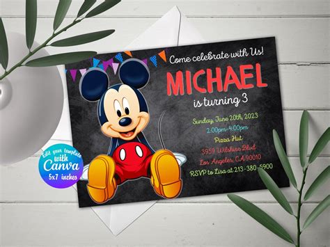 Mickey Mouse Birthday Invitation, Mickey Mouseinvitation, Mickey Mouse ...