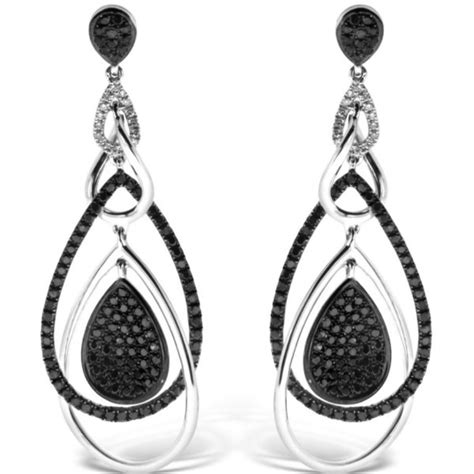 3 36 Ct Black And White Diamond Dangle Earring Diamond Dangle Earrings Black Diamond Jewelry