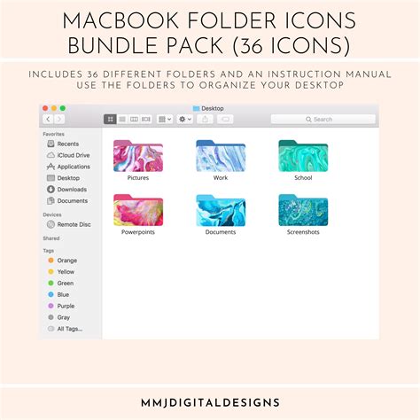 Colorful Folder Icons Folder Icon Color Pack Mac OS Systems Instant Download for Laptop or ...