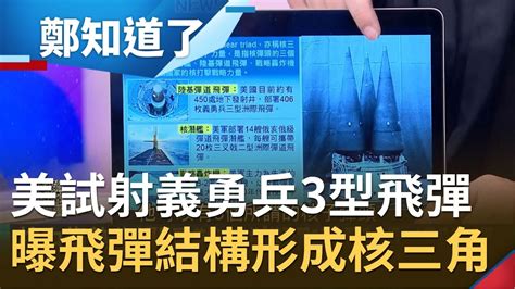 美國隊長秀肌肉！美軍試射 義勇兵3型飛彈 瞄準西太平洋 曝飛彈超狂結構助美軍形成核三角戰略│鄭弘儀主持│【鄭知道了精選】20210225│三立inews Youtube