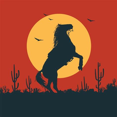 Mustang Horse sunset landscape scene cowboy Wild West. Western cowboys ...