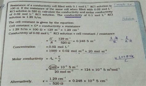 He Resistance Of A Conductivity Cell Fled With Mol L C Kcl