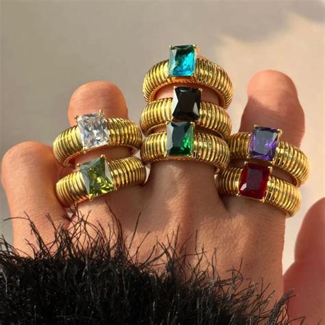 Punk Exaggerate Multicolour Crystal Rings For Women K Gold Plated