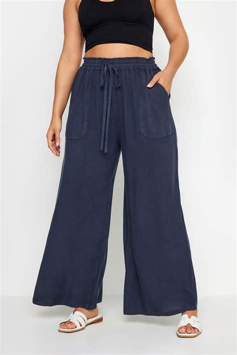 Yours Plus Size Indigo Blue Chambray Wide Leg Trousers Yours Clothing