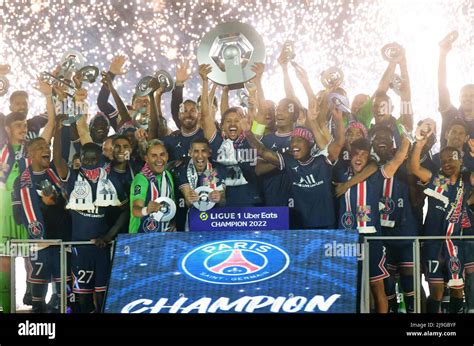 Psgs Players Celebrates Their Clubs Tenth Ligue 1 Title During The