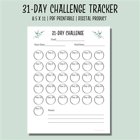 31 Day Challenge Tracker Printable Habit Tracker Goal Setting Progress ...