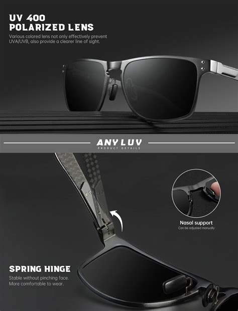 Anyluv Mens Sunglasses Polarized Luxury Carbon Fiber Temple Sunglasses