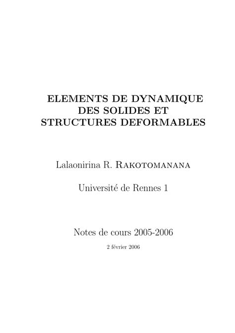 Pdf Eléments De Dynamique Des Solides Et Structures Déformables