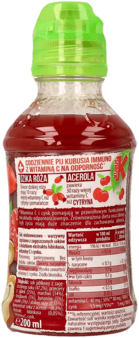 KUBUŚ Immuno sok wieloowocowo warzywny malina dzika róża 200 ml