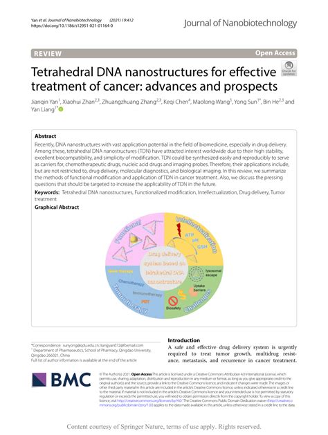 Pdf Tetrahedral Dna Nanostructures For Effective Treatment Of Cancer Advances And Prospects