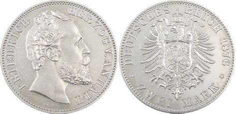 2 Mark 1876 A Friedrich Herzog Von Anhalt J 19 Stempelglanz