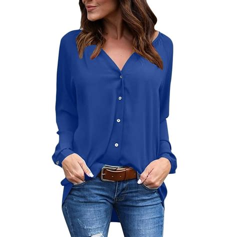 Posijego Button Down Shirts For Women Oversized Long Sleeve V Neck