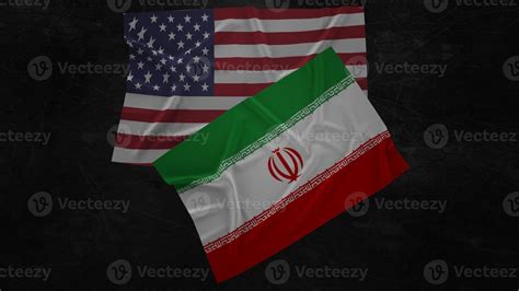 Usa And Iran Flags On Dirty Metal Plate 3d Rendering For Negotiate