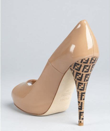 Fendi Nude Patent Leather Peep Toe Platform Pumps In Beige Nude Lyst