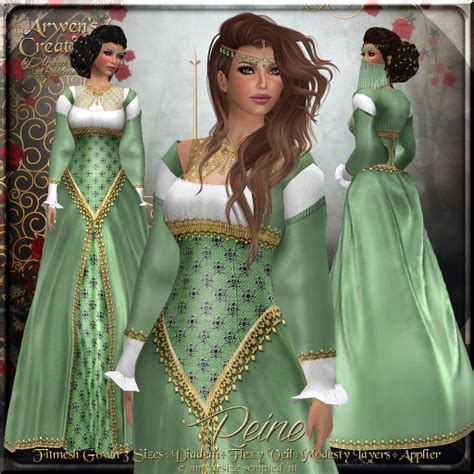 Second Life Marketplace {as} Reine Fitmesh Tudor Gown Spring Green Velvet 16th Century