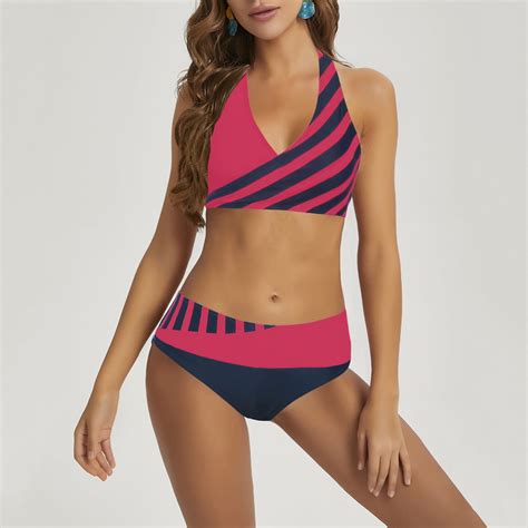 Hipattires Swimsuits For Women Two Piece Hot Pink Clearance Print Summer Beach Swimwear Halter