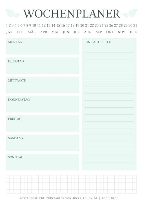Kostenlose Pdf Wochen Planer Essensplan Printables