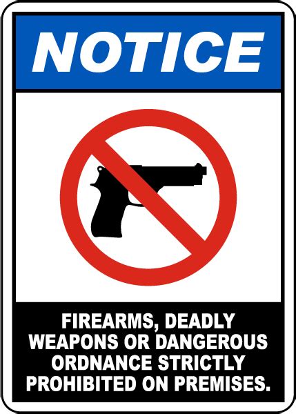 Firearms Or Deadly Weapons Prohibited Sign Fast Shipping And 10