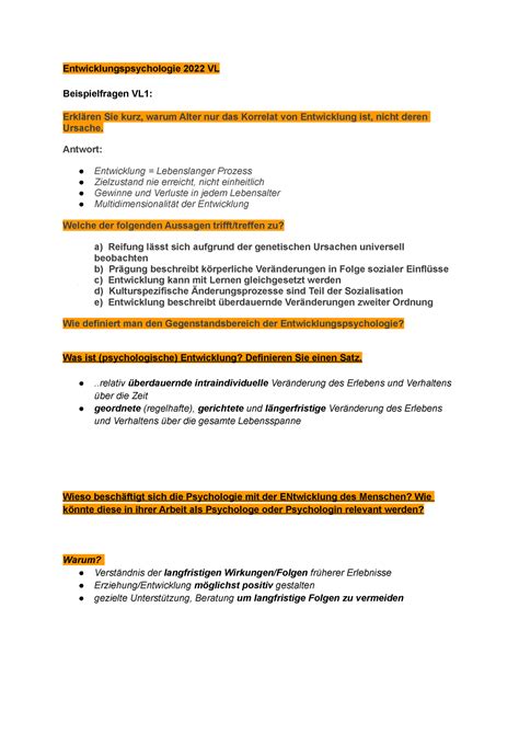 Entwicklungspsychologie 2022 VL Antwort Entwicklung Lebenslanger