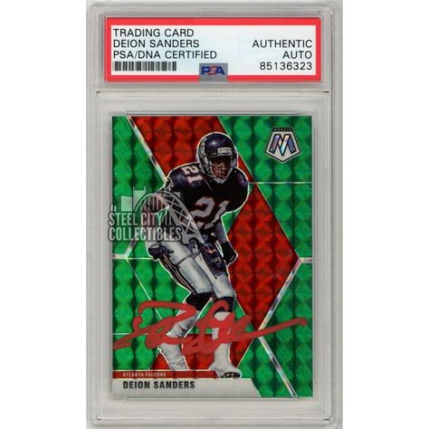 Deion Sanders Panini Mosaic Green Autograph Card Psa Dna Red