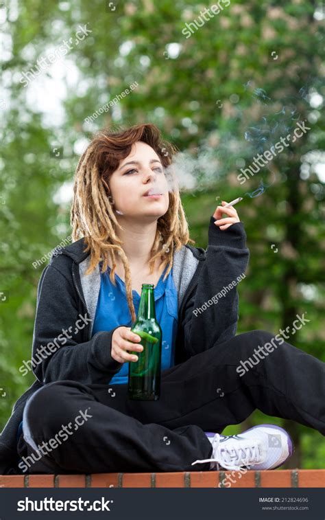 Teenage Girl Drinking Beer Smoking Cigarette Stock Photo 212824696 | Shutterstock