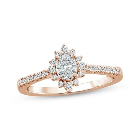 Oval Cut Diamond Starburst Halo Engagement Ring 1 2 Ct Tw 14k Rose Gold Kay