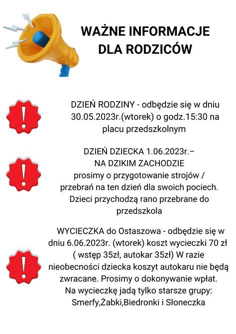 Informacje Dla Rodzic W Przedszkole Publiczne Nr W G Ogowie