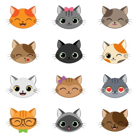 Conjunto De Diferentes Gatos De Dibujos Animados Vector Premium