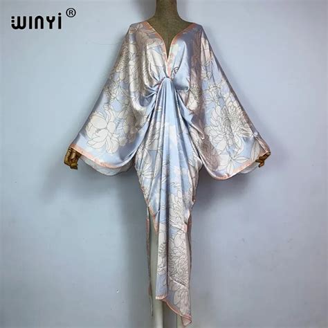 Winyi Neue Sommer Hohe Gabel Sexy Elegante Druck Kleid Frauen Kaftan B