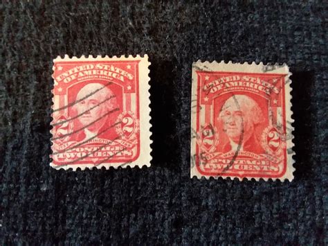 Vintage 2 Cent George Washington Us Postage Stamp Red Lot Of 2 Cancelled Antique Etsy