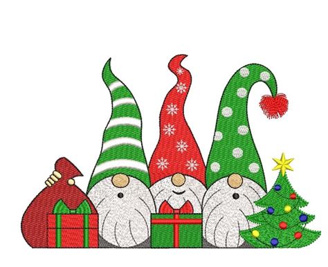 Christmas Gnomes Embroidery Design Winter Gnomes Sizes Instant