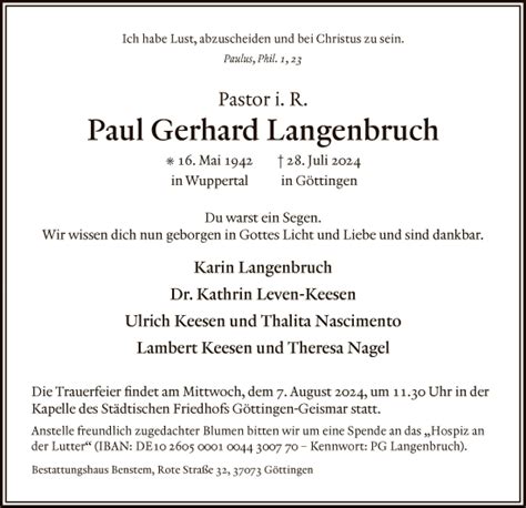 Traueranzeigen Von Paul Gerhard Langenbruch Trauer HNA De