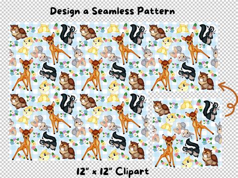 Bambi And Friends Seamless Pattern Watercolor Cute Cartoon High