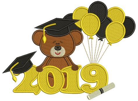 2019 Graduation Bear With Balloons Filled Machine Embroidery Design Di ...