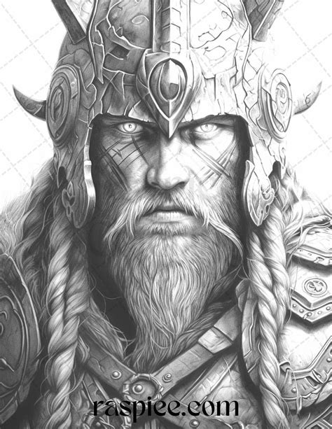 55 Viking Warriors Portrait Grayscale Coloring Pages Printable For Adu